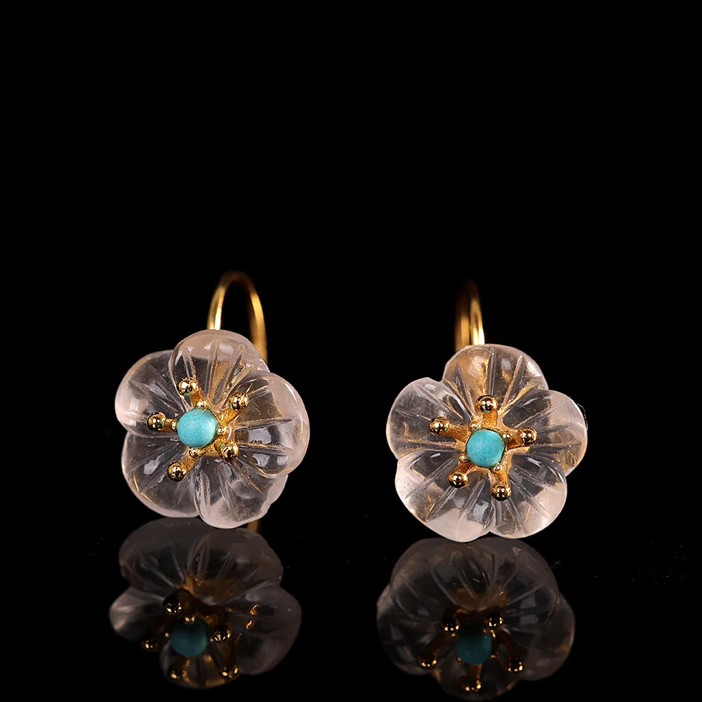 Transparent Natural White Crystal Blue Turquoise Flower Earrings for Women Gilded 925 Silver White Shell Floral Studs Earrings
Transparent Natural White Crystal Blue Turquoise Flower Earrings for Women Gilded 925 Silver White Shell Floral Studs Earrings