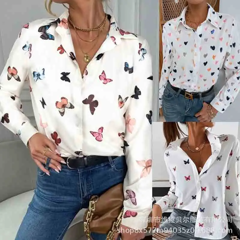 Women's Blouse Fashion Vintage Print Long Sleeve Shirt Sweet Butterfly Lapel Shirt Spring Autumn New Ooffice Lady Women Blouses
Women's Blouse Fashion Vintage Print Long Sleeve Shirt Sweet Butterfly Lapel Shirt Spring Autumn New Ooffice Lady Women Blouses