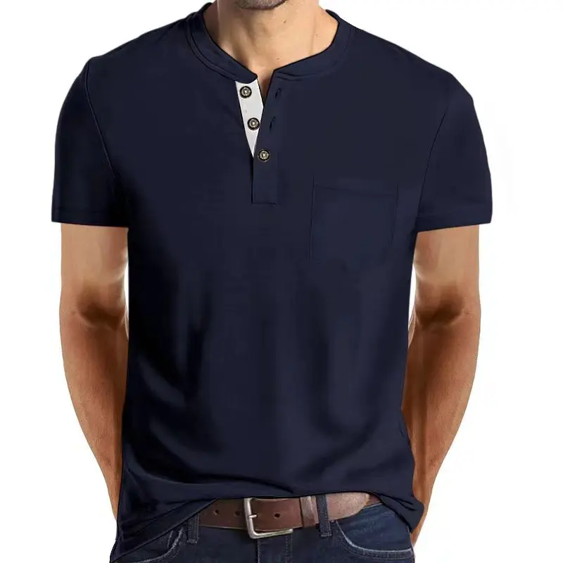 Men's Henley Neck T-shirt, Short Sleeve Solid Color Button-up Casual T-shirt with Pockets, Breathable Summer Top for Daily Wear。
Men's Henley Neck T-shirt, Short Sleeve Solid Color Button-up Casual T-shirt with Pockets, Breathable Summer Top for Daily Wear。