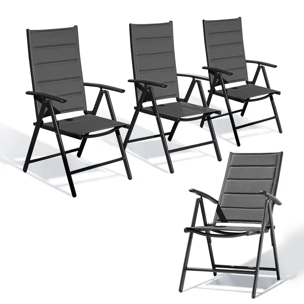 Outdoor Camping Chairs Patio Aluminum Metal Dining Chairs with Adjustable Backrest Padded Folding Chair Set of 4, Black
Outdoor Camping Chairs Patio Aluminum Metal Dining Chairs with Adjustable Backrest Padded Folding Chair Set of 4, Black