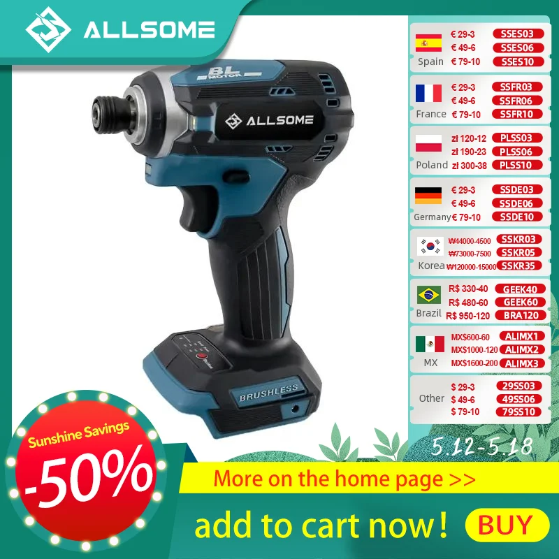Allsome 21V Cordless Impact Driver,3-Speed 1/4-Inch Brushless Electric screwdriver
Allsome 21V Cordless Impact Driver,3-Speed 1/4-Inch Brushless Electric screwdriver