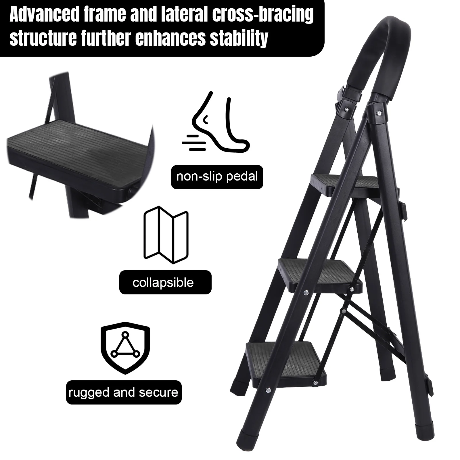 3 Step Folding Ladder Sturdy Steel Ladder 300 Lbs Load Capacity Wide Platform Steps Lightweight for Household Kitchen Office
3 Step Folding Ladder Sturdy Steel Ladder 300 Lbs Load Capacity Wide Platform Steps Lightweight for Household Kitchen Office