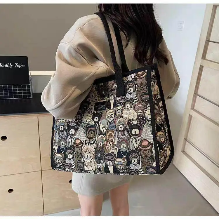 Large Capacity Cartoon Bear Canvas Tote Bag Women's Handbag Shopping Bag Commuting Shoulder Bag for Short Trips And Travel
Large Capacity Cartoon Bear Canvas Tote Bag Women's Handbag Shopping Bag Commuting Shoulder Bag for Short Trips And Travel