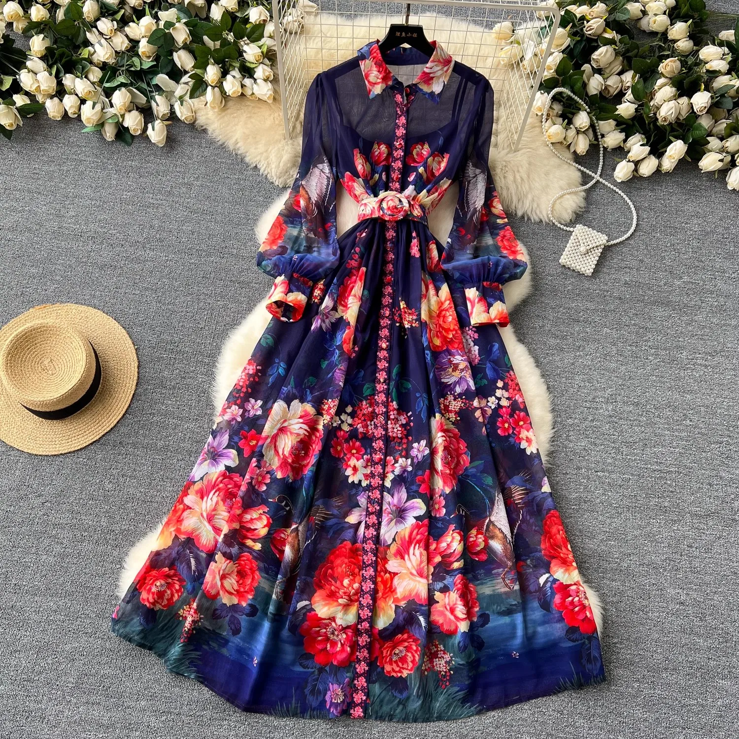 Gorgeous Flower Flowy Chiffon Dress Women's Turn Down Neck Long Sleeve Single Breasted Floral Print Belt Long Robe Vestidos 2062
Gorgeous Flower Flowy Chiffon Dress Women's Turn Down Neck Long Sleeve Single Breasted Floral Print Belt Long Robe Vestidos 2062