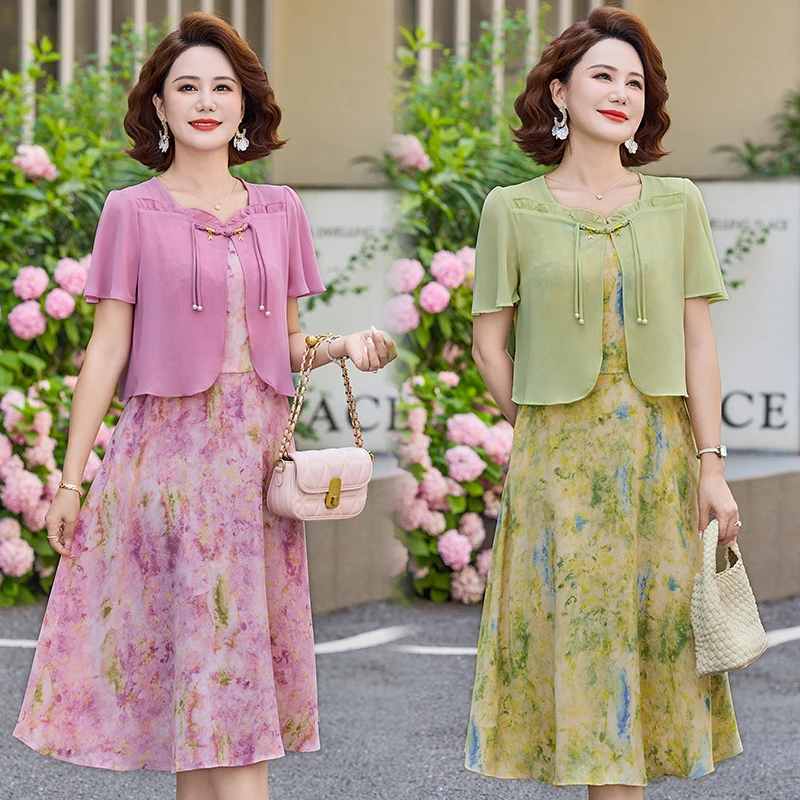 Summer Women's chiffon Floral Printed Fake Two Pieces Vestidos Ladies Casual Short Sleeve Midi Robe Femme Elegant Dress
Summer Women's chiffon Floral Printed Fake Two Pieces Vestidos Ladies Casual Short Sleeve Midi Robe Femme Elegant Dress