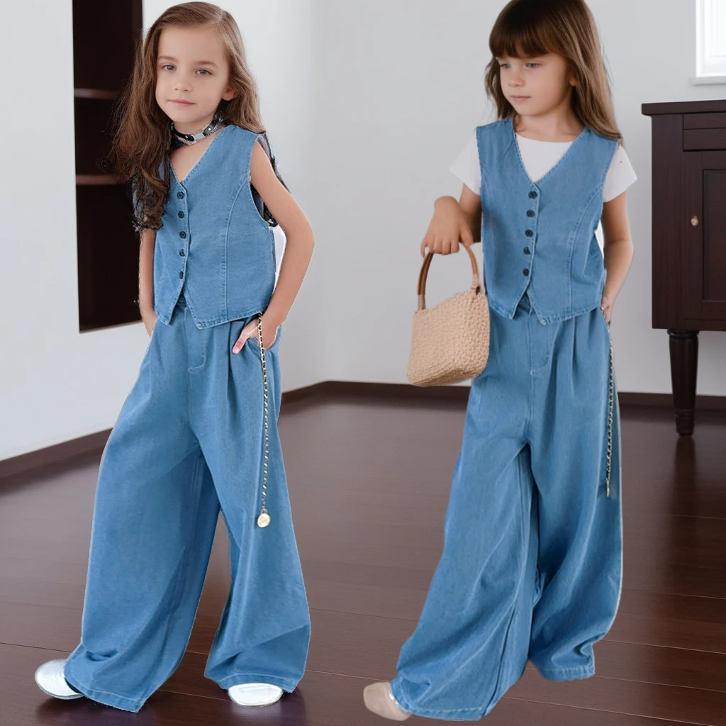 2025 New Girls Denim Vest & Wide-Leg Jeans Two-Piece Set Trendy Spring Outfit for Teen Kids School Daily Children Costumes 10 Y
2025 New Girls Denim Vest & Wide-Leg Jeans Two-Piece Set Trendy Spring Outfit for Teen Kids School Daily Children Costumes 10 Y