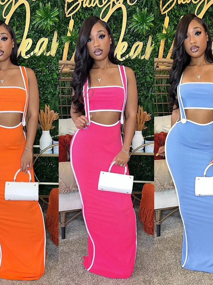 New Fashionable And Sexy Suspender, Hip Hugging Long Skirt, Strapless Solid Color Two-Piece Set For Women
New Fashionable And Sexy Suspender, Hip Hugging Long Skirt, Strapless Solid Color Two-Piece Set For Women