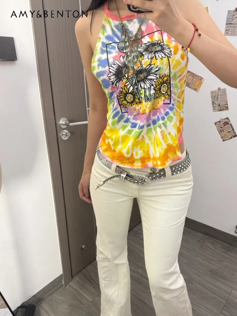 2025 Japanese Summer Spice Girl Vintage Sunflower Star Print Tie-Dyed Neck Suspender Top Skinny Versatile For Women
2025 Japanese Summer Spice Girl Vintage Sunflower Star Print Tie-Dyed Neck Suspender Top Skinny Versatile For Women