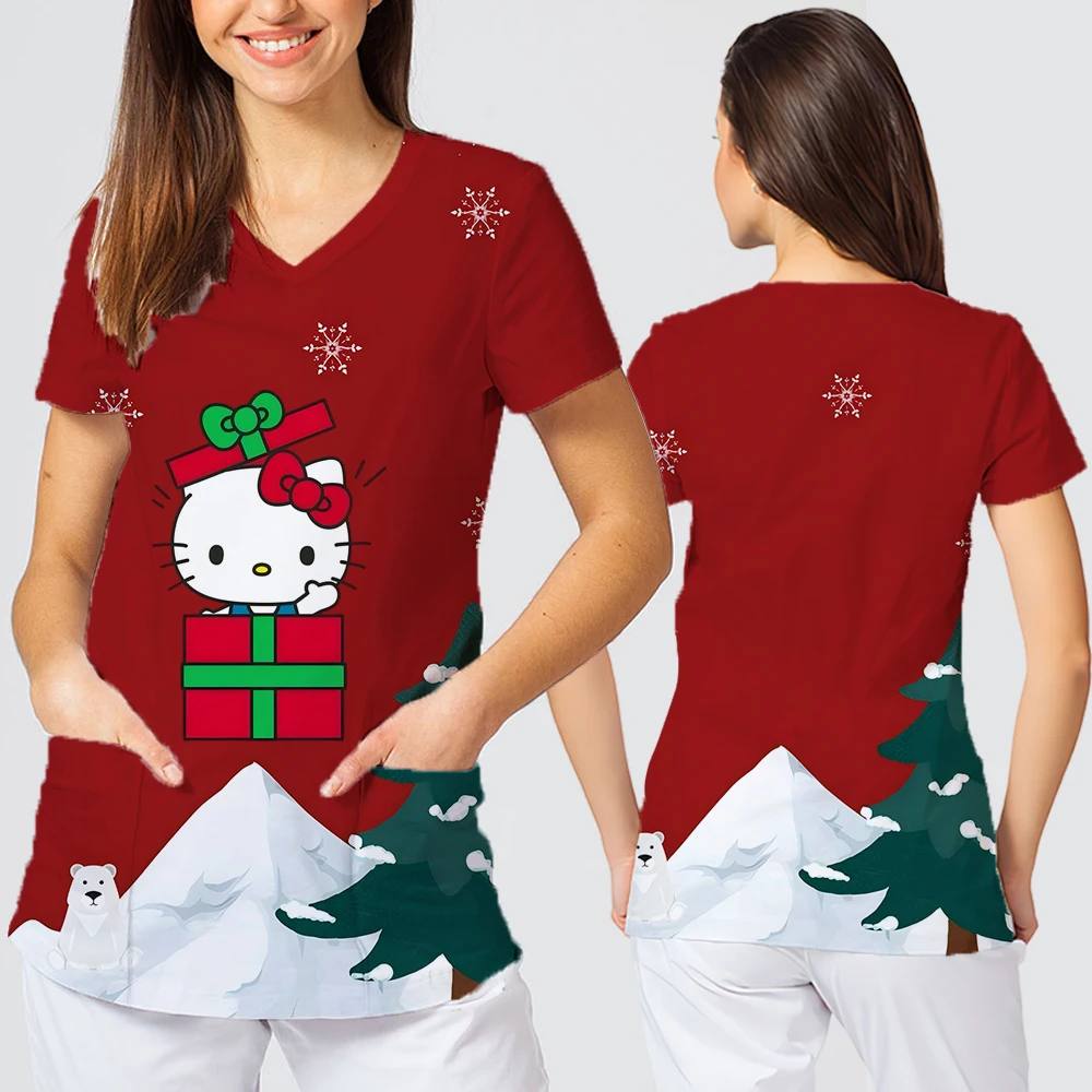New Style Casual Comfortable Two Pockets T-shirts for Christmas Hello Kitty Pattern Printed V-neck Short Sleeves Tops for Women
New Style Casual Comfortable Two Pockets T-shirts for Christmas Hello Kitty Pattern Printed V-neck Short Sleeves Tops for Women
