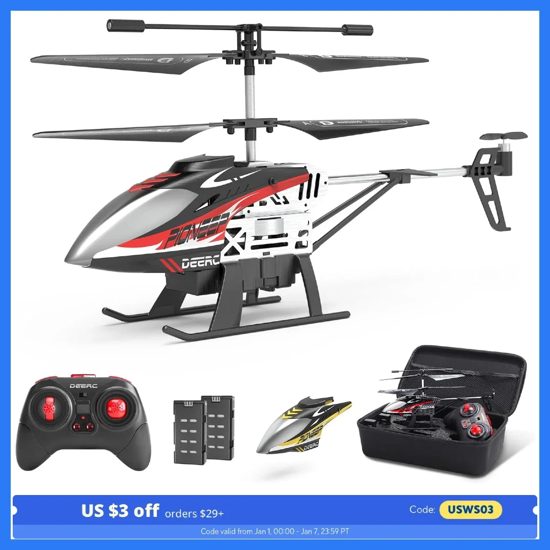 DEERC DE52 RC Helicopter: Altitude Hold, 2.4GHz, Storage Case, Extra Shell, 2 Batteries, 24 Min Play,C0.
DEERC DE52 RC Helicopter: Altitude Hold, 2.4GHz, Storage Case, Extra Shell, 2 Batteries, 24 Min Play,C0.