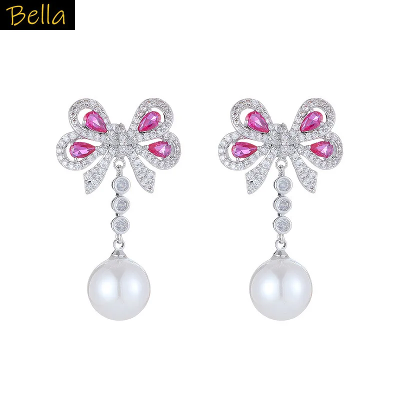 Cute Earrings Bowknot Fushia Blue Green Zirconia Pearl Drop Dangling Earrings for Women
Cute Earrings Bowknot Fushia Blue Green Zirconia Pearl Drop Dangling Earrings for Women