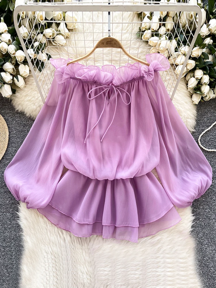 Spring Summer Slash Neck Chiffon Shirt Women New Sweet Shoulder Exposed Lotus Leaf Edge Long Sleeved Sun Protectio Blouse C125
Spring Summer Slash Neck Chiffon Shirt Women New Sweet Shoulder Exposed Lotus Leaf Edge Long Sleeved Sun Protectio Blouse C125