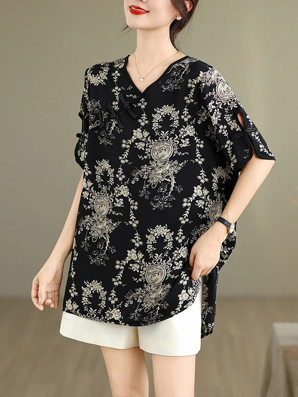 Retro Print V-Ne ort Sve irt Women's Summer Slim Fit Large Size Top Button down Casual Faion Polyester Fiber
Retro Print V-Ne ort Sve irt Women's Summer Slim Fit Large Size Top Button down Casual Faion Polyester Fiber