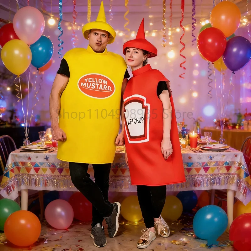 Adult Mustard Ketchup Dress Up Couple Costumes Food Theme Party Stage Funny Disguise Suit Comedy Role-Playing Performance Set
Adult Mustard Ketchup Dress Up Couple Costumes Food Theme Party Stage Funny Disguise Suit Comedy Role-Playing Performance Set
