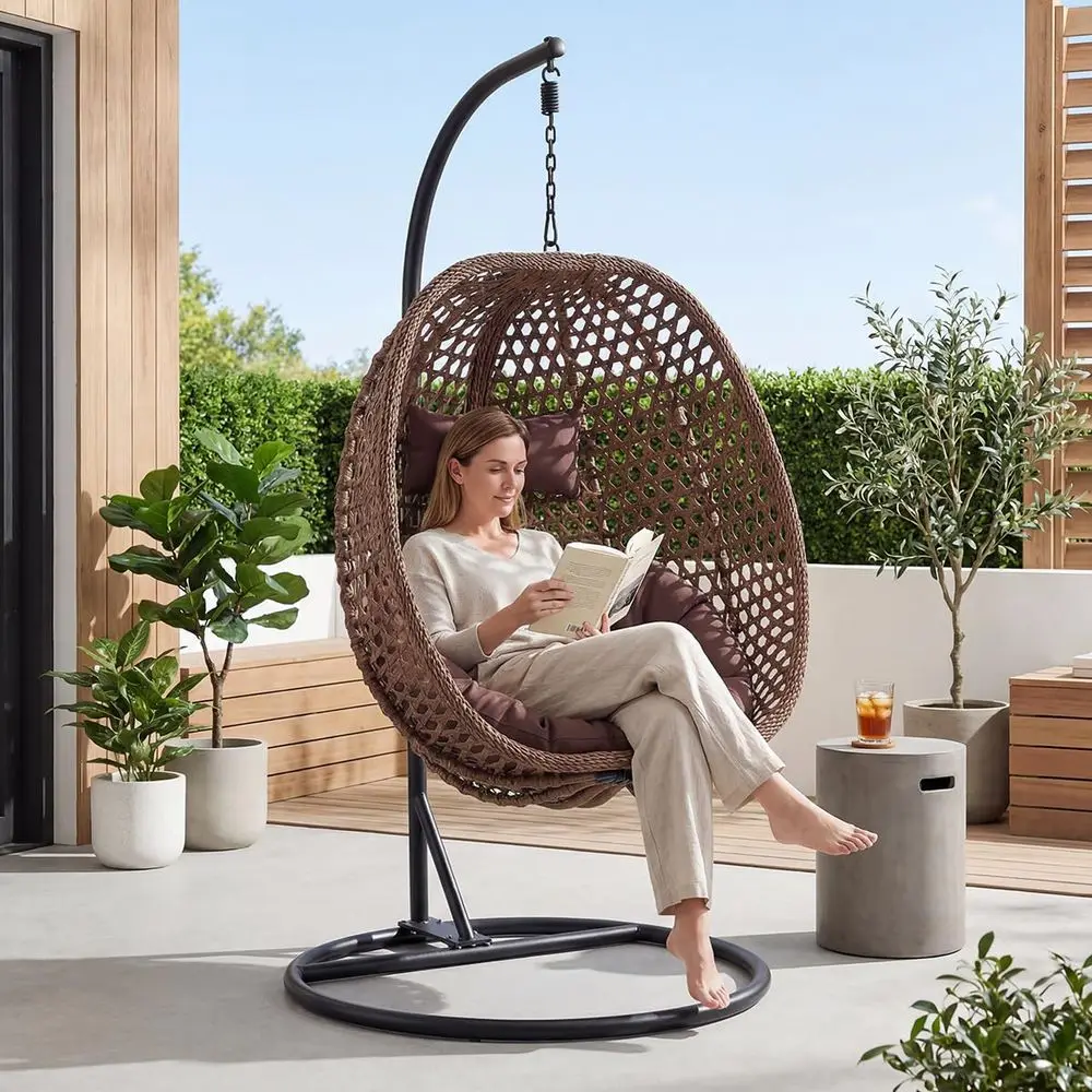 Swing Chair Outdoor Indoor, Hanging Egg Chair with Stand, Brown Wicker Swing Chair,UV Resistant Cushion 300 LBS Capacity for Po
Swing Chair Outdoor Indoor, Hanging Egg Chair with Stand, Brown Wicker Swing Chair,UV Resistant Cushion 300 LBS Capacity for Po