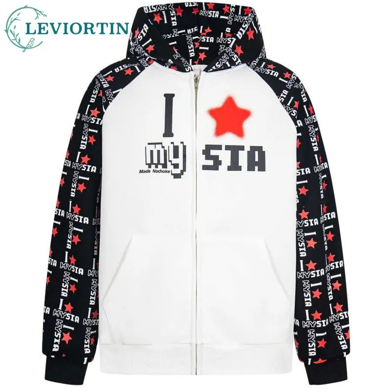 Men's full printed star design, niche cardigan sweatshirt with contrasting color patchwork, raglan sleeves, hooded loose jacket
Men's full printed star design, niche cardigan sweatshirt with contrasting color patchwork, raglan sleeves, hooded loose jacket
