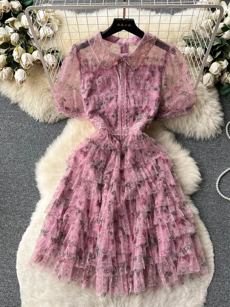 Summer Sweet Girls Beading Pearls Embroidery Flower Dress Women Short Sleeve Mesh Lace Layer Cake Cascading Ball Gown Vestidos
Summer Sweet Girls Beading Pearls Embroidery Flower Dress Women Short Sleeve Mesh Lace Layer Cake Cascading Ball Gown Vestidos