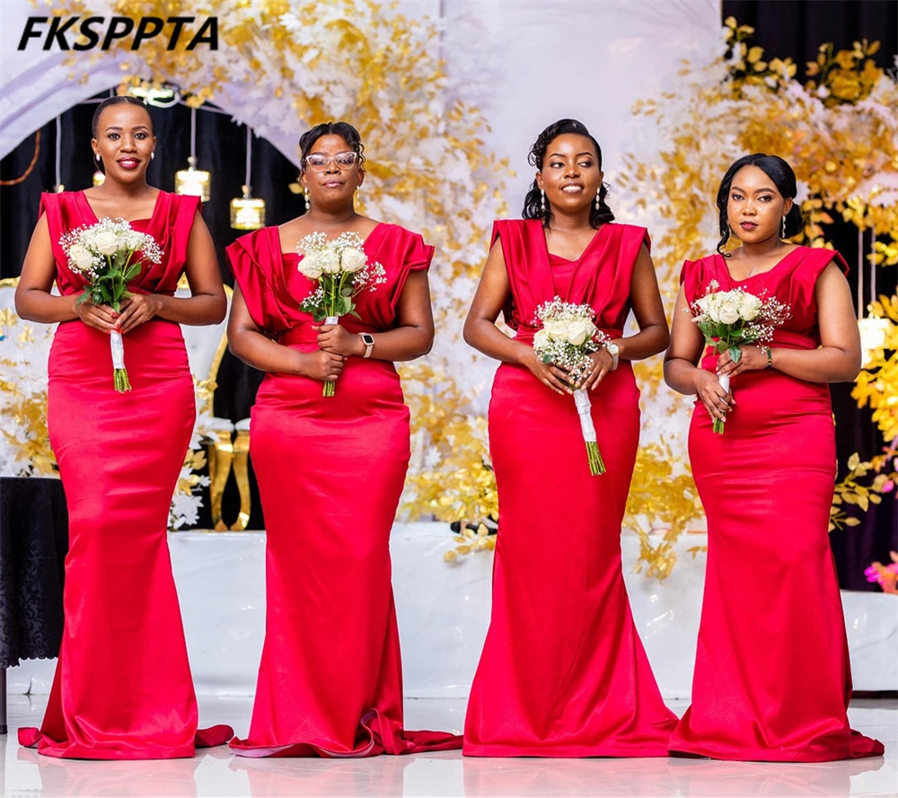 Wholesale Long Red Mermaid African Bridesmaid Dresses Cap Sleeves Corset Back High Quality Satin Maids Of Honor Gowns Customize
Wholesale Long Red Mermaid African Bridesmaid Dresses Cap Sleeves Corset Back High Quality Satin Maids Of Honor Gowns Customize