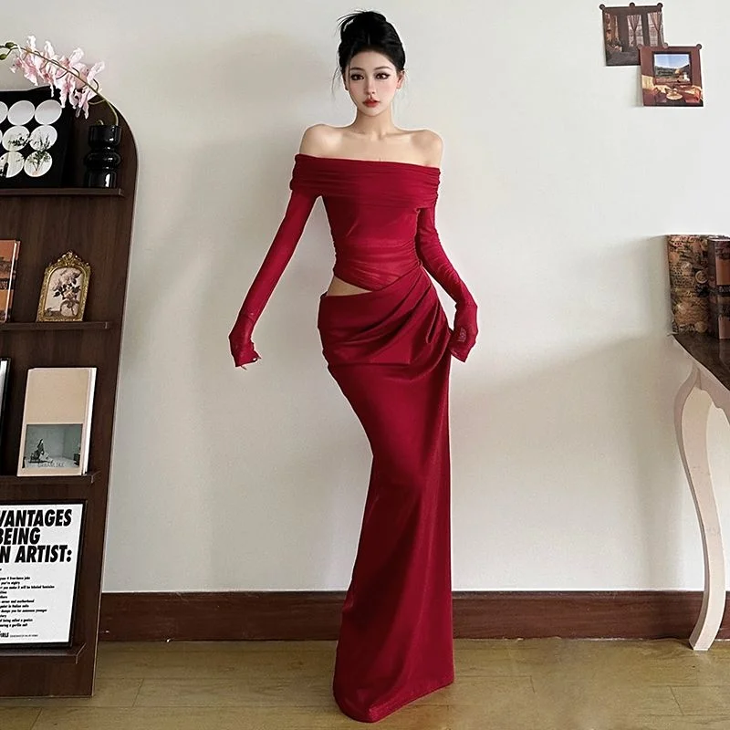 Mesh Patchwork Ruched Maxi Dress Sexy Seductive Hollow Out Off Shoulder Long Sleeve Sheath Vestidos Female Party Solid Robes
Mesh Patchwork Ruched Maxi Dress Sexy Seductive Hollow Out Off Shoulder Long Sleeve Sheath Vestidos Female Party Solid Robes