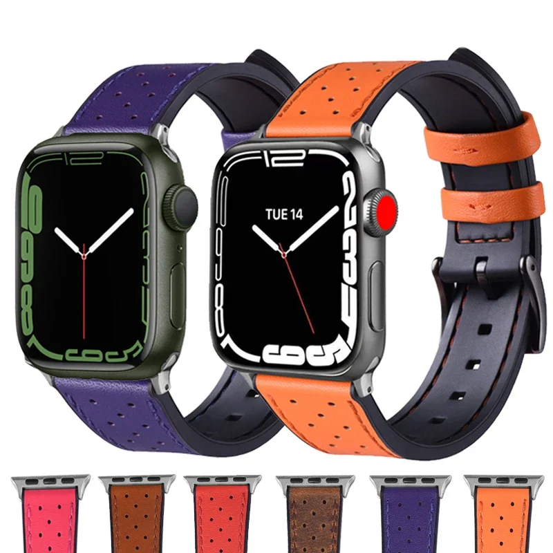 Ремешок из кожи и силикона для Apple Watch Series 7 45 мм 41 мм, спортивный Воздухопроницаемый браслет для iWatch 6 5 4 SE 44 мм 40 мм 42 мм 38 мм, Correa
Ремешок из кожи и силикона для Apple Watch Series 7 45 мм 41 мм, спортивный Воздухопроницаемый браслет для iWatch 6 5 4 SE 44 мм 40 мм 42 мм 38 мм, Correa