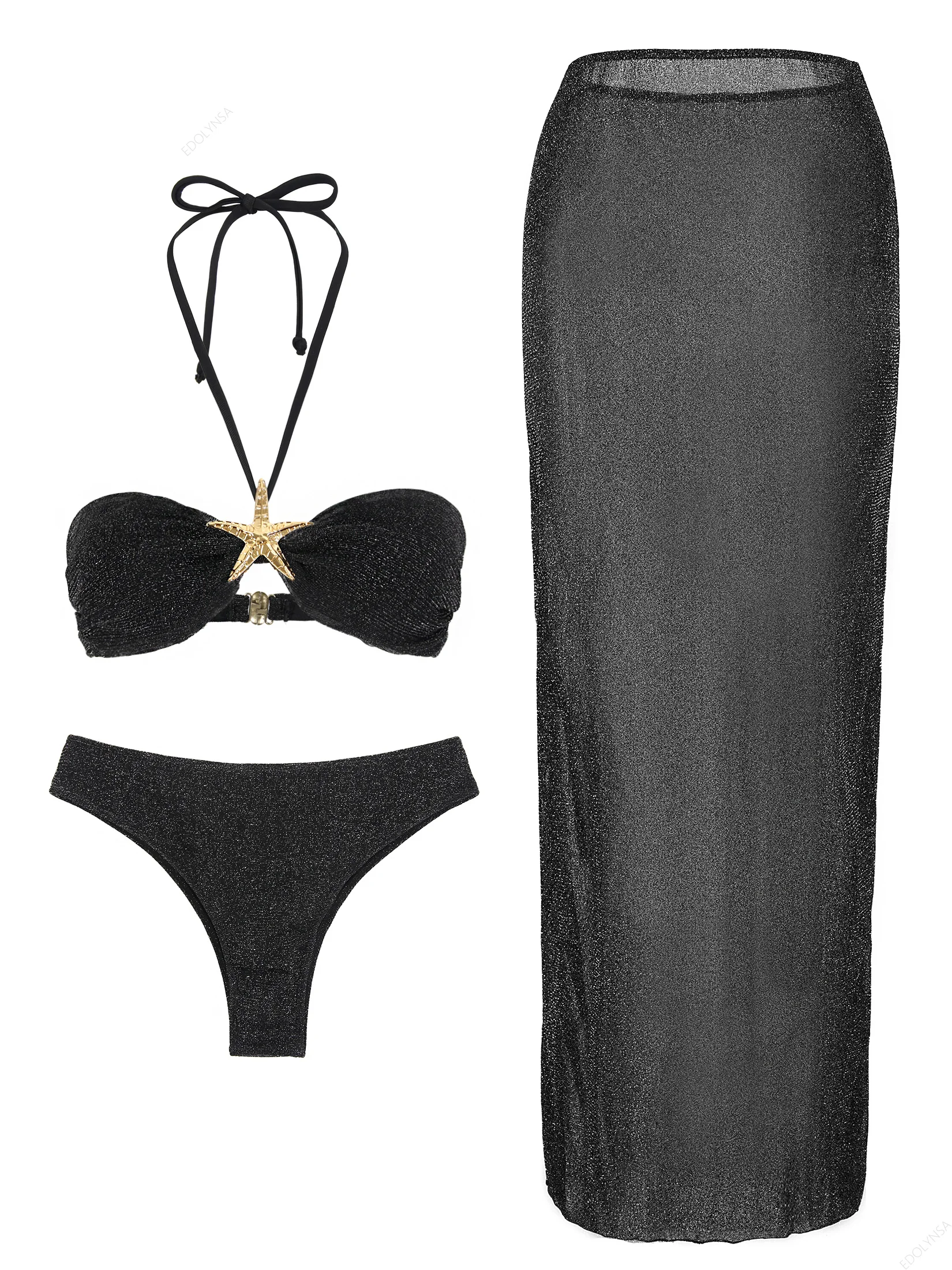 Bandeau Beach Party Dress Shiny 3 Piece Bikini Set Female Sexy Swim Suit Resort Wear Black Brazil Biquini Sheer Beachwear K174
Bandeau Beach Party Dress Shiny 3 Piece Bikini Set Female Sexy Swim Suit Resort Wear Black Brazil Biquini Sheer Beachwear K174