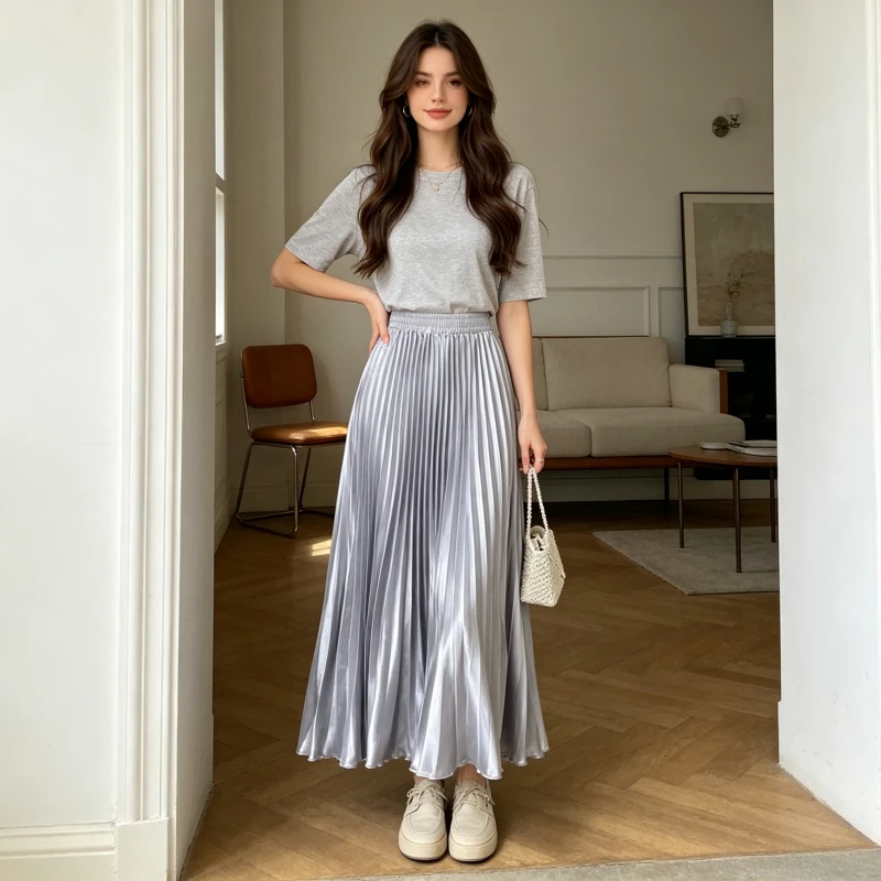 Women Skirts Solid Pleated Skirt Ankle Length Dress High Waist Spliced Loose Fit Slight Strech Summer 2026 Casual Basics
Women Skirts Solid Pleated Skirt Ankle Length Dress High Waist Spliced Loose Fit Slight Strech Summer 2026 Casual Basics