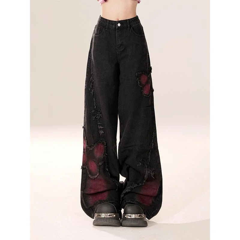 Women's Black Gothic Baggy Jeans Y2k Harajuku Aesthetic Butterfly Denim Trousers Female Korean Vintage 2000s Wide Cowboy Pants
Women's Black Gothic Baggy Jeans Y2k Harajuku Aesthetic Butterfly Denim Trousers Female Korean Vintage 2000s Wide Cowboy Pants