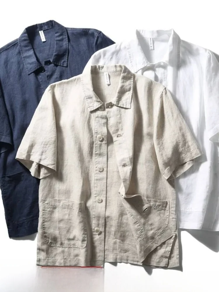 Natural Linen Men's Short Sleeve Shirt Comfortable Breathable Fashionable Summer Washed Casual Style Pure Color Button Closure
Natural Linen Men's Short Sleeve Shirt Comfortable Breathable Fashionable Summer Washed Casual Style Pure Color Button Closure