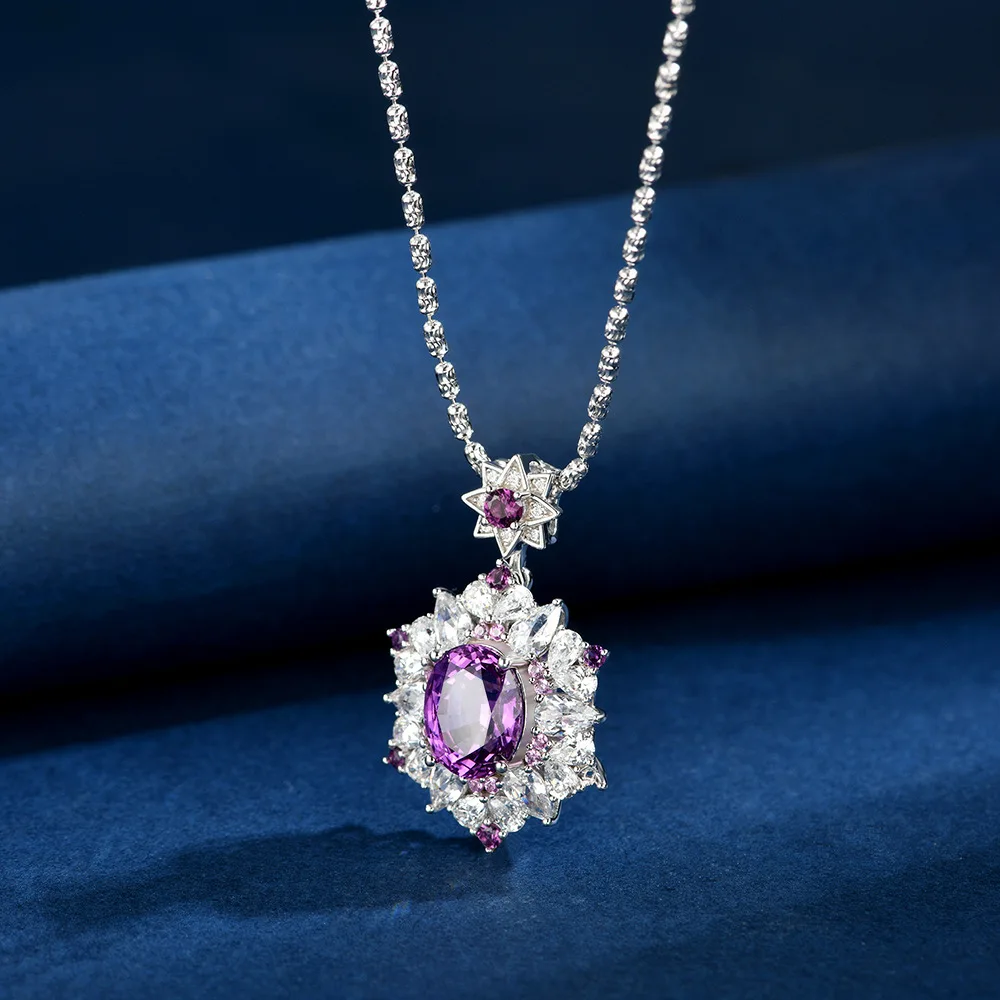 New S925 silver necklace 3ct egg shaped 8 * 10 purple cultivated gemstone necklace single pendant wedding jewelry
New S925 silver necklace 3ct egg shaped 8 * 10 purple cultivated gemstone necklace single pendant wedding jewelry