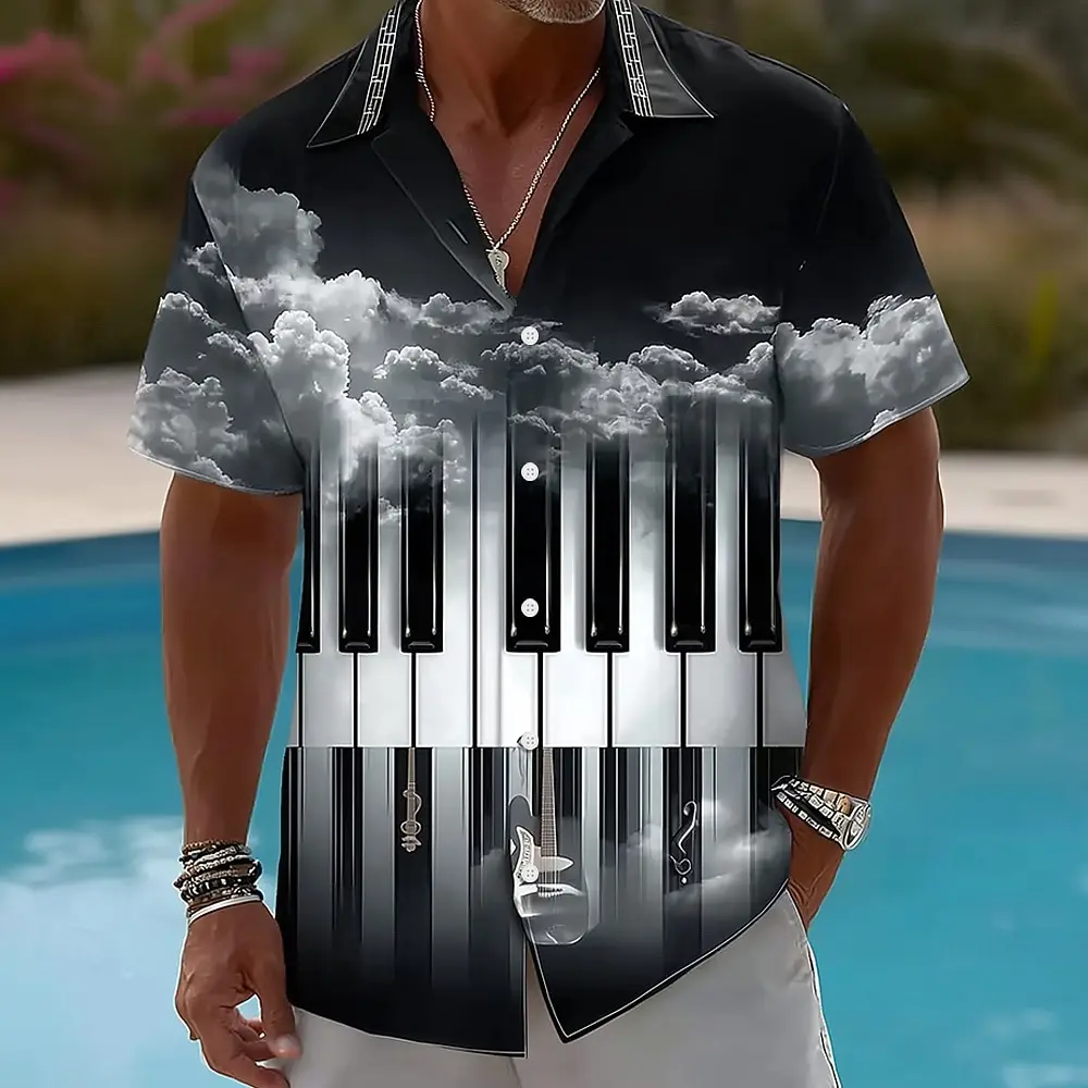 Men's Piano Musical Notes 3D Print Shirt Cuban Camp Collar Short Sleeve Button Up Shirt Black Brown Dark Blue for Spring Summer
Men's Piano Musical Notes 3D Print Shirt Cuban Camp Collar Short Sleeve Button Up Shirt Black Brown Dark Blue for Spring Summer