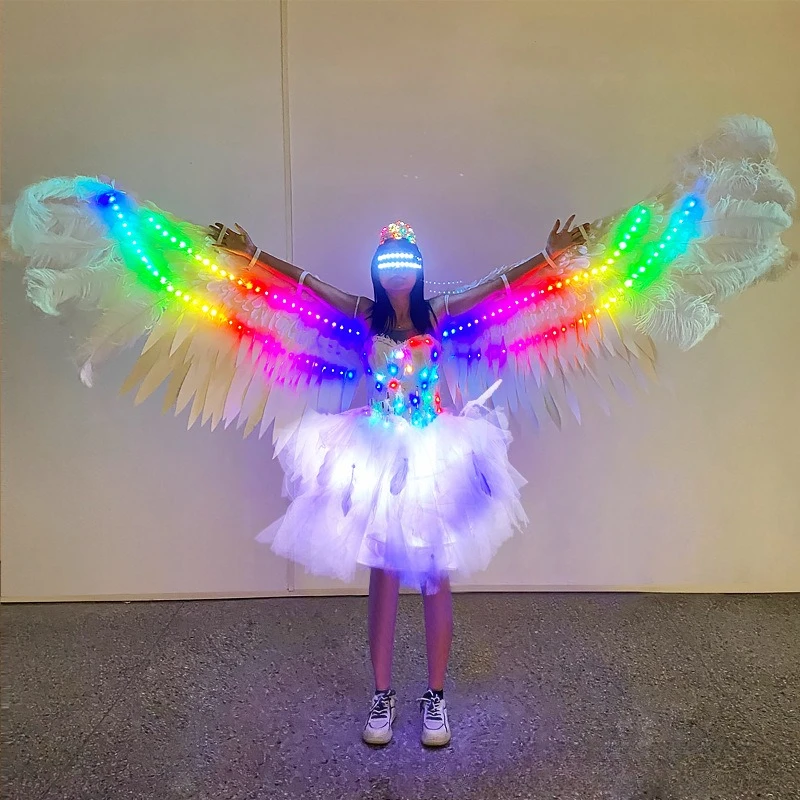 Светодиодные светящиеся перья с крыльями, переливающееся светящееся платье, бар, ночной клуб, сценический костюм, сценический наряд, костюм для косплея на Хэллоуин
Светодиодные светящиеся перья с крыльями, переливающееся светящееся платье, бар, ночной клуб, сценический костюм, сценический наряд, костюм для косплея на Хэллоуин