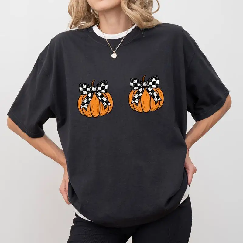 Funny Pumpkin T-shirt, Halloween Spooky Fall Season Graphic Tee, Checkered Bow Pumpkin Shirt,Thanksgiving Holiday Gift for Women 
Funny Pumpkin T-shirt, Halloween Spooky Fall Season Graphic Tee, Checkered Bow Pumpkin Shirt,Thanksgiving Holiday Gift for Women
