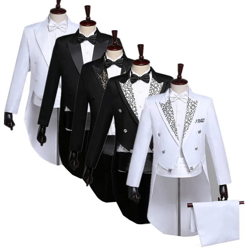 (Jacket + Pant + Bow Tie + Waistband) Fashion Men Wedding Party Tailcoat Suits Pianist Magician Stage Performance Dress 4 Piece
(Jacket + Pant + Bow Tie + Waistband) Fashion Men Wedding Party Tailcoat Suits Pianist Magician Stage Performance Dress 4 Piece