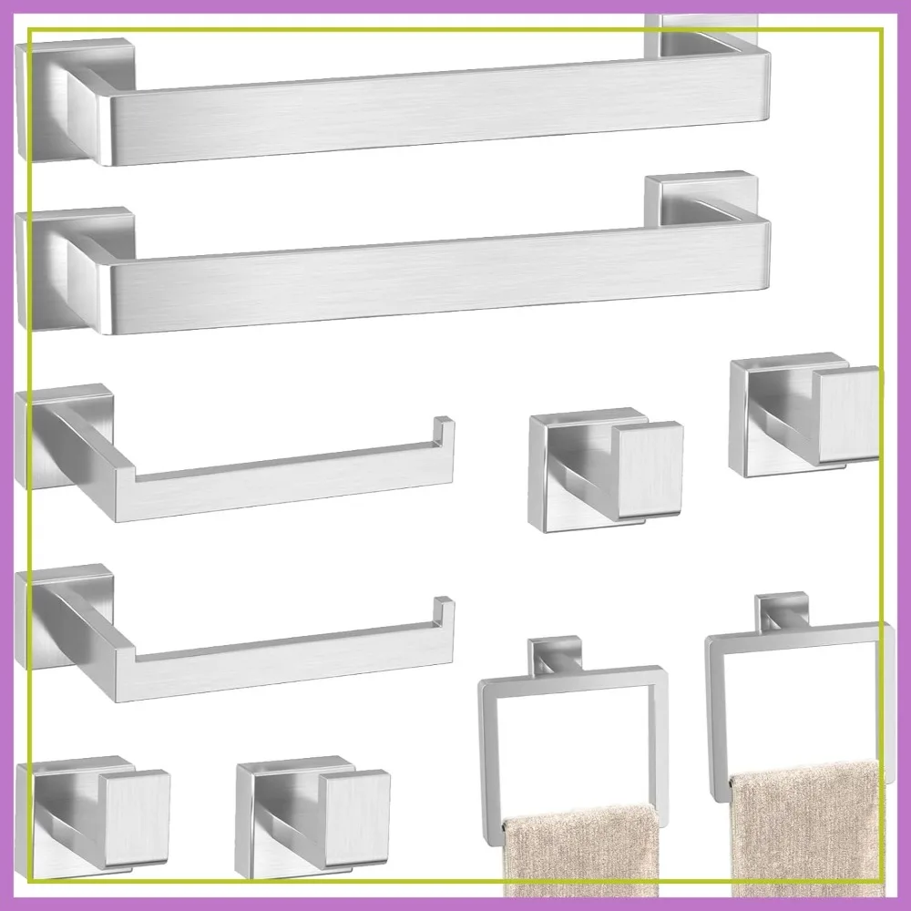10-Piece Brushed Nickel Square Bathroom Hardware Set: Towel Bar, Toilet Paper Holder, Towel Ring & Hook, SUS304 Stainless Steel, Wall Mounted
10-Piece Brushed Nickel Square Bathroom Hardware Set: Towel Bar, Toilet Paper Holder, Towel Ring & Hook, SUS304 Stainless Steel, Wall Mounted