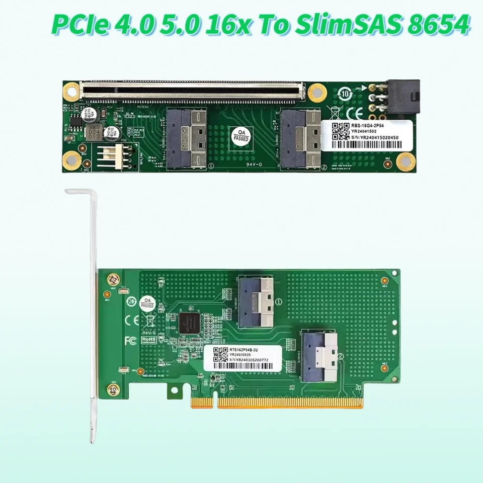 PCIe 4.0 5.0 16x к SlimSAS SFF-8654 Базовая пластина MCIO Разделенная карта Дискретная видеокарта графического процессора, внешний, кабель-адаптер расширения
PCIe 4.0 5.0 16x к SlimSAS SFF-8654 Базовая пластина MCIO Разделенная карта Дискретная видеокарта графического процессора, внешний, кабель-адаптер расширения