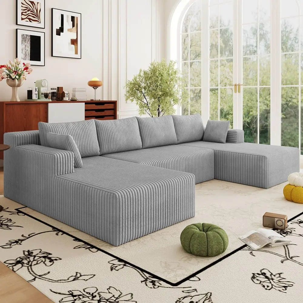 Cloud Sectional Couch,Modern UShaped Boneless Couch with Deep Seat,Comfy Corduroy 4Seater Sofa,Memory Foam Sofa for Living Room
Cloud Sectional Couch,Modern UShaped Boneless Couch with Deep Seat,Comfy Corduroy 4Seater Sofa,Memory Foam Sofa for Living Room