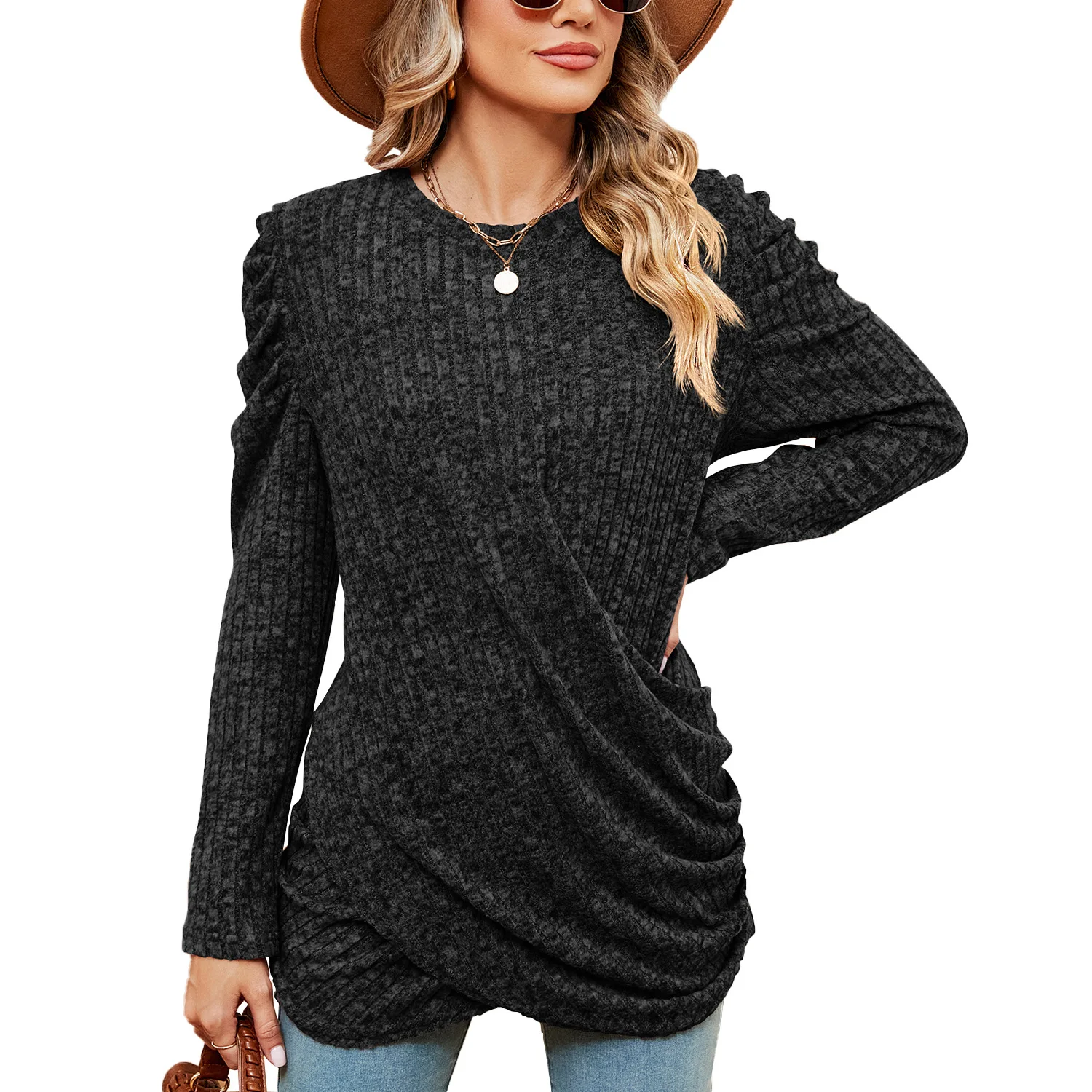 T-shirt for Women 2023 Autumn and Winter New Solid Color Round Collar Twisted Long Sleeve Loose Pleated Casual Blouse
T-shirt for Women 2023 Autumn and Winter New Solid Color Round Collar Twisted Long Sleeve Loose Pleated Casual Blouse