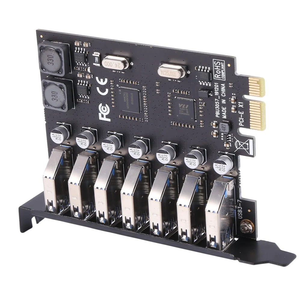 2X USB 3.0 PCI-E Expansion Card Adapter 7 Ports USB 3.0 Hub Adapter External PCI-E Extender PCI Expr