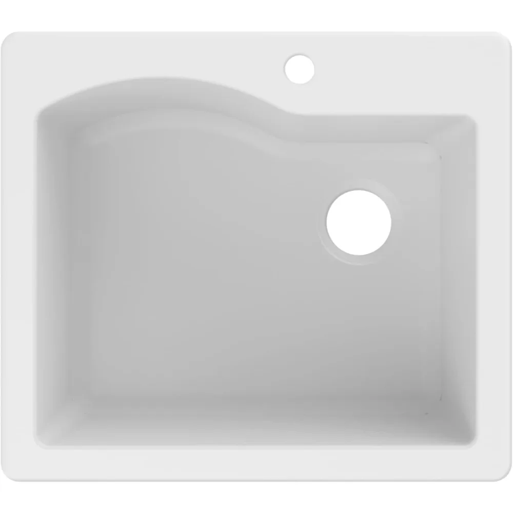 25-дюймовая гранитовая кухонная мойка с вставным входом/под креплением, белая. 22" Г x 25" Ш x 9,88" В 
25-дюймовая гранитовая кухонная мойка с вставным входом/под креплением, белая. 22" Г x 25" Ш x 9,88" В