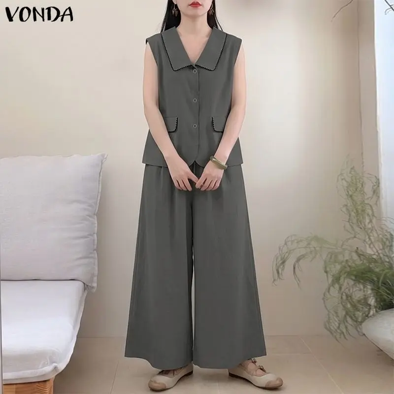 Plus Size Women VONDA Solid Sets Cotton Vintage Tops Wide Leg Pants Elastic Waist 2026 Summer Two-piece Outfits Matching Sets
Plus Size Women VONDA Solid Sets Cotton Vintage Tops Wide Leg Pants Elastic Waist 2026 Summer Two-piece Outfits Matching Sets