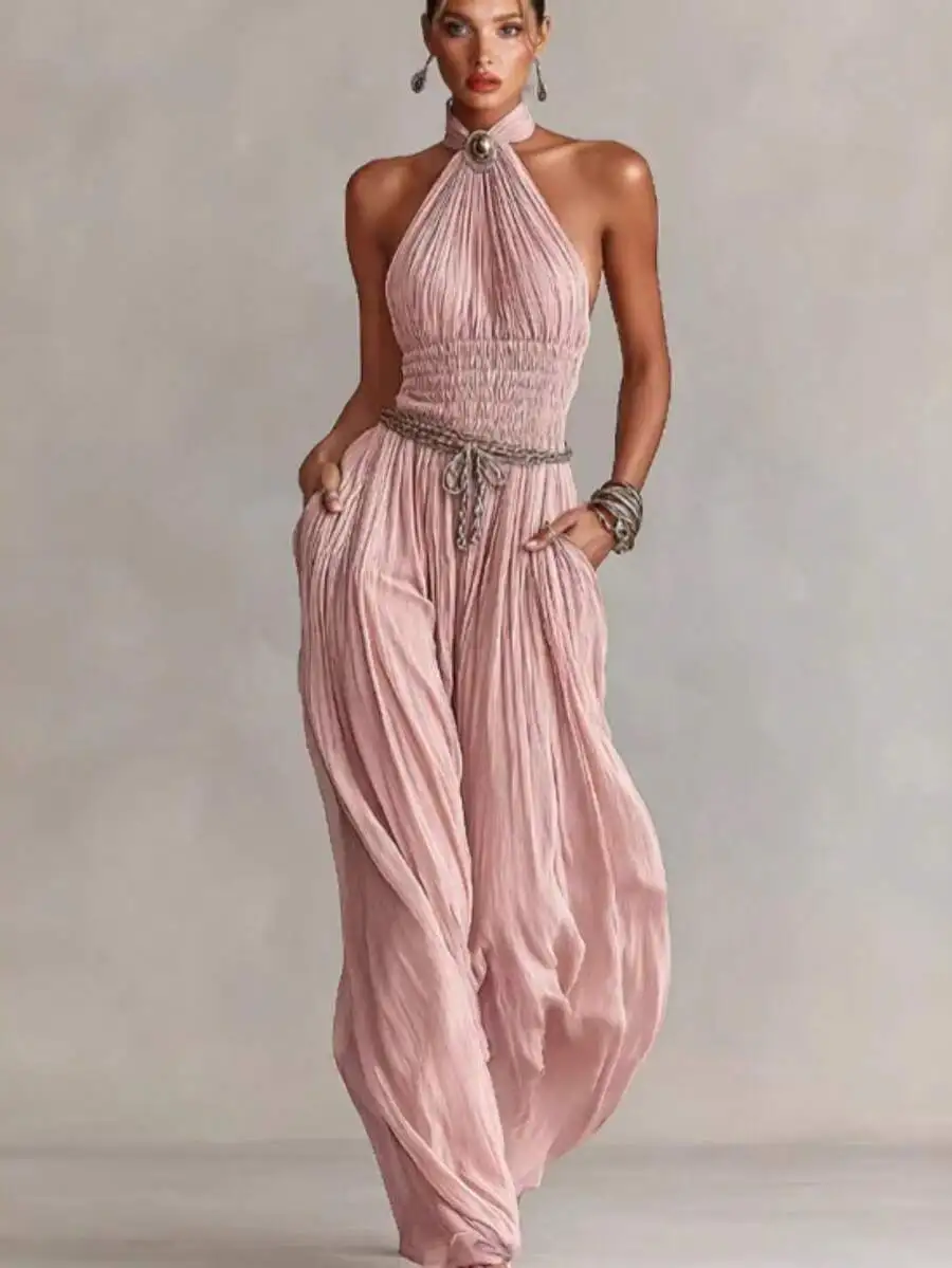 Womens Halter Neck Sleeveless Pleated Wide Leg Jumpsuit Elegant Casual
Womens Halter Neck Sleeveless Pleated Wide Leg Jumpsuit Elegant Casual