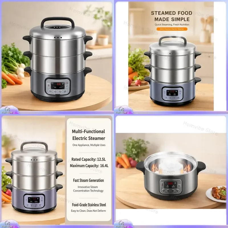 Electric Food Steamer 1500W Multifunctional Steam Cooker with Buffet Warmer Automatic Keep Warm Function for Rice
Electric Food Steamer 1500W Multifunctional Steam Cooker with Buffet Warmer Automatic Keep Warm Function for Rice
