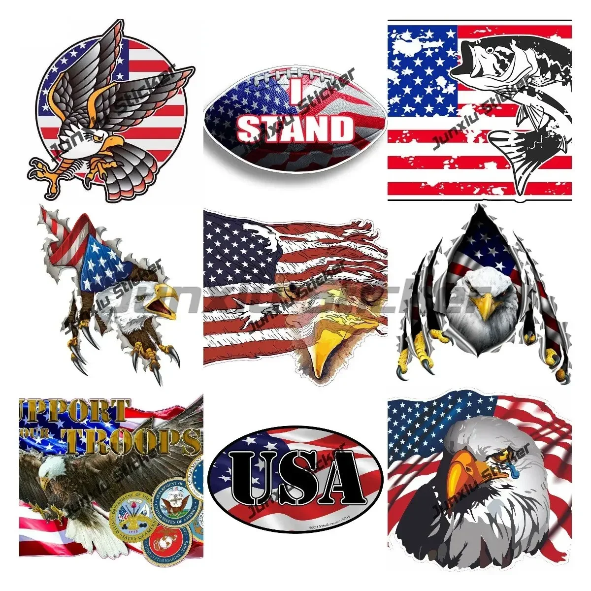 American Flag Bald Eagle Stickers Military Patriotic Travel Fishing Sticker for Cars Cover Scratches Decoration High-Quality
American Flag Bald Eagle Stickers Military Patriotic Travel Fishing Sticker for Cars Cover Scratches Decoration High-Quality
