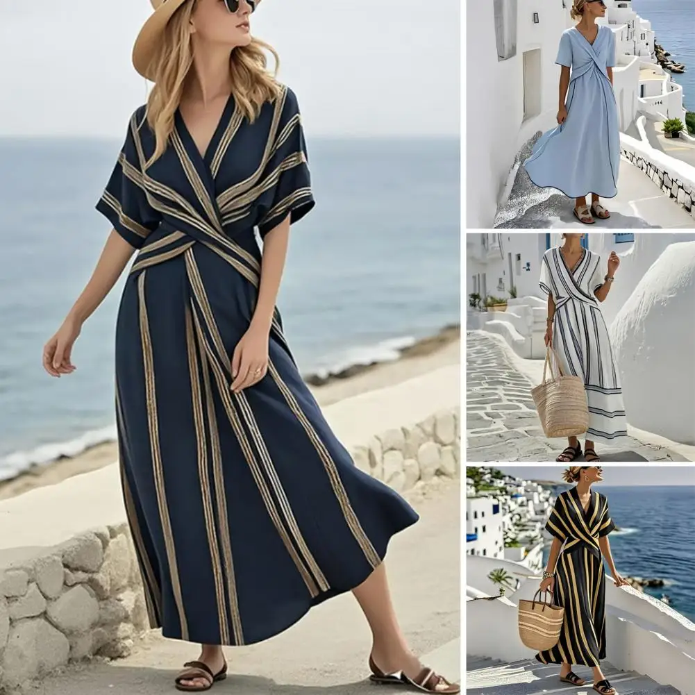 Women's Long Dress Pleated Skirt Dress Summer Maxi Dress for Women Striped V Neck Swing Short Sleeve A-line Beach Vacation
Women's Long Dress Pleated Skirt Dress Summer Maxi Dress for Women Striped V Neck Swing Short Sleeve A-line Beach Vacation