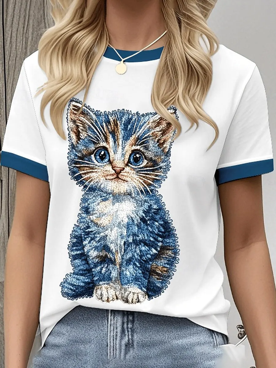 Summer Women's T-Shirt Cat Print Casual Short-Sleeved 3d T-Shirt Fashion Streetwear Round Neck Pullover Oversized Women Clothing
Summer Women's T-Shirt Cat Print Casual Short-Sleeved 3d T-Shirt Fashion Streetwear Round Neck Pullover Oversized Women Clothing