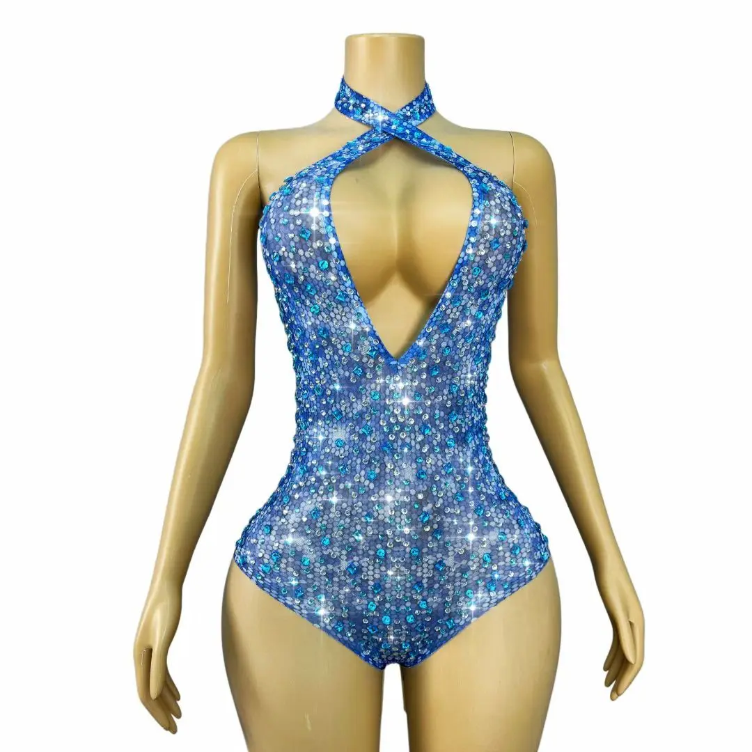 Lansuixing Blue Sheer Mesh Halter Neck Bodysuit with Cross Neckline and Rhinestone Sequin Pattern for Drag Queen Cabaret Shows
Lansuixing Blue Sheer Mesh Halter Neck Bodysuit with Cross Neckline and Rhinestone Sequin Pattern for Drag Queen Cabaret Shows