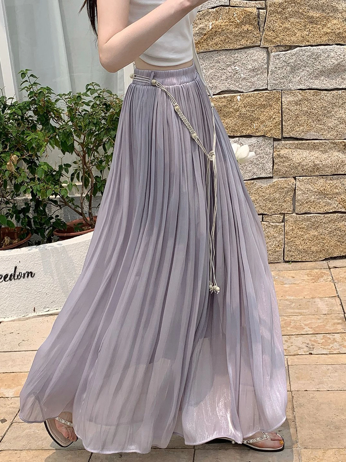 Purple Shiny Mesh Pleated Skirt Women's Summer High Waist Draped A-Line Long Skirt Korean Style Commute Polyester Fiber
Purple Shiny Mesh Pleated Skirt Women's Summer High Waist Draped A-Line Long Skirt Korean Style Commute Polyester Fiber