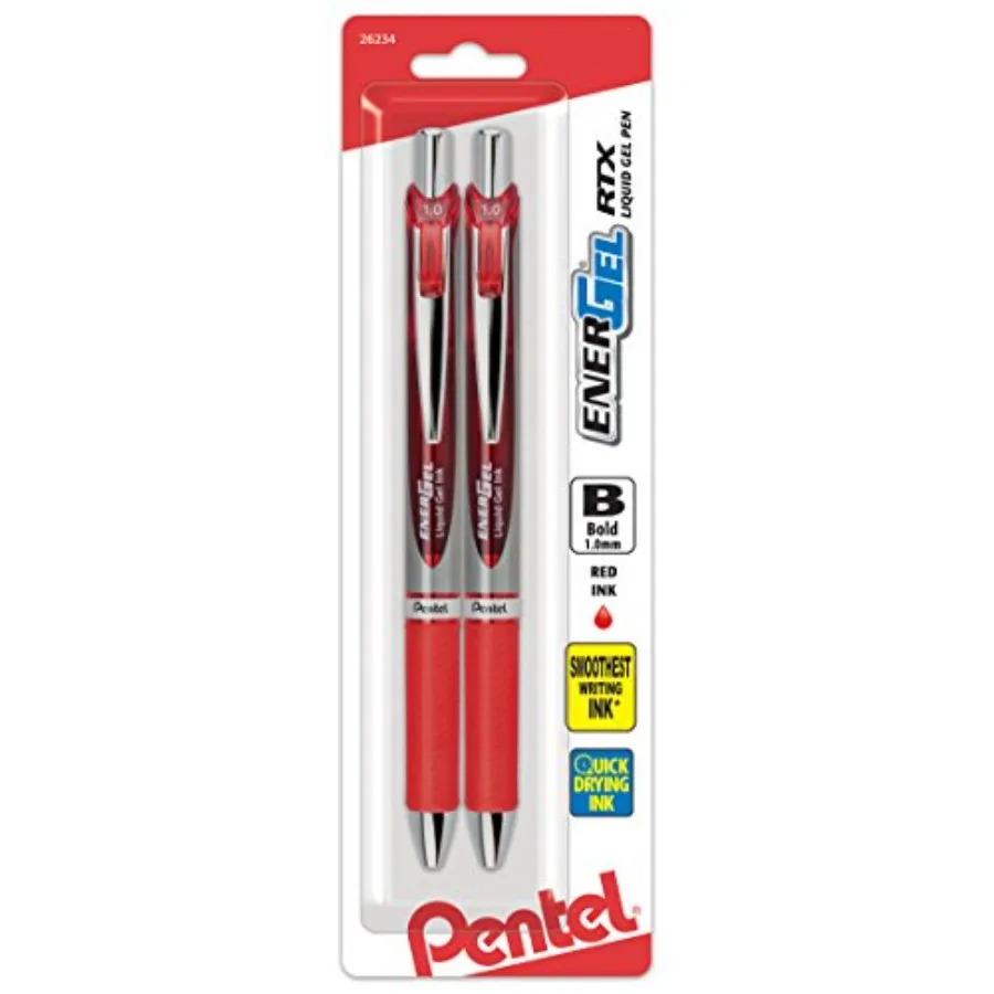 EnerGel RTX Retractable Liquid Gel Pen, Bold Line, Metal Tip, Red Ink 2-Pack BL80BP2B
EnerGel RTX Retractable Liquid Gel Pen, Bold Line, Metal Tip, Red Ink 2-Pack BL80BP2B
