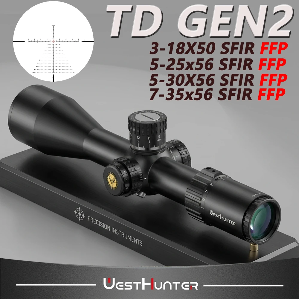 WESTHUNTER TD GEN2 3-18X50 / 5-25x56 / 5-30X56 / 7-35x56 SFIR FFP Riflescope Illuminated Reticle Optical Shooting Scope Fit 34mm
WESTHUNTER TD GEN2 3-18X50 / 5-25x56 / 5-30X56 / 7-35x56 SFIR FFP Riflescope Illuminated Reticle Optical Shooting Scope Fit 34mm