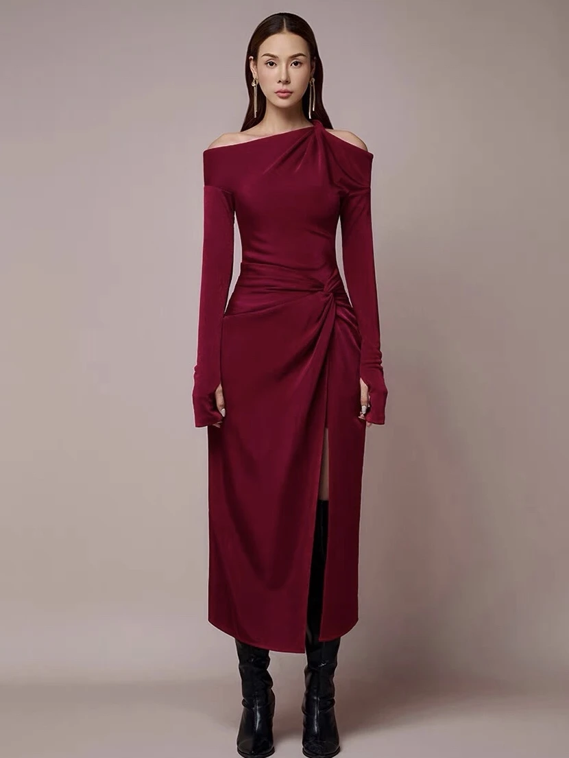 SuperAen Niche Design Split Long Dress Off-the-shoulder Irregular Long-sleeved Party Dress
SuperAen Niche Design Split Long Dress Off-the-shoulder Irregular Long-sleeved Party Dress